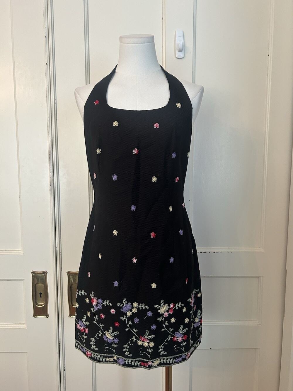 Vintage Y2K Laundry Shelli Segal Floral Embroidered Halter Dress Womens Size 6